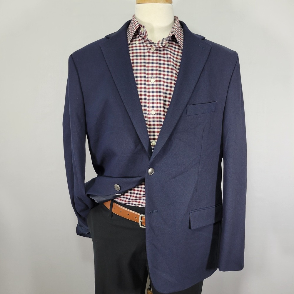 Michael Kors Men's Sport Coat Blazer Two Button Navy Blue Poly Blend 48R